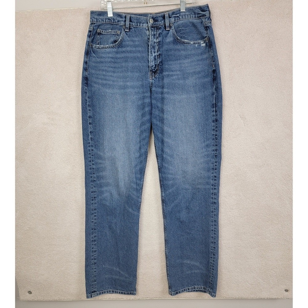 American Eagle Low-Rise Baggy Jeans Womens 12 Long Blue Wide Leg Y2K Retro Denim - Picture 2 of 14